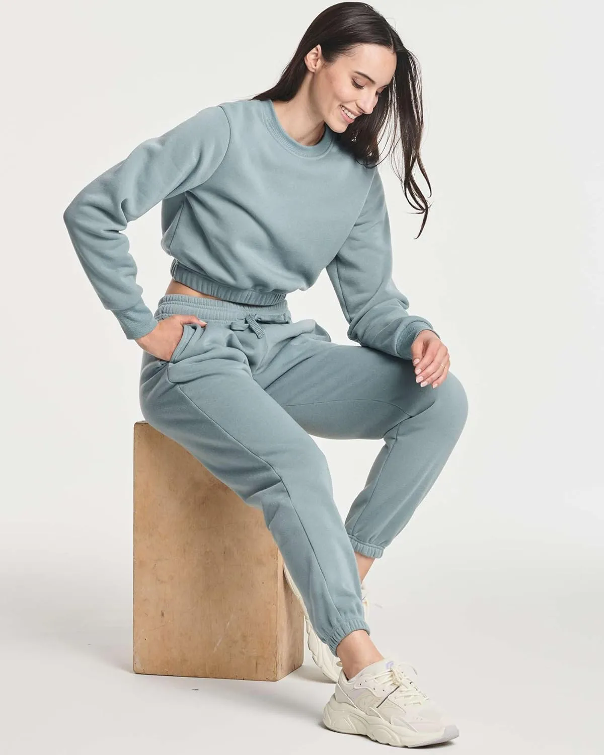 Real Essentials 3 Pack: Women's Fleece Cropped Sweatshirt - Long Sleeve Crew Neck Crop Top (Available in Plus Size)