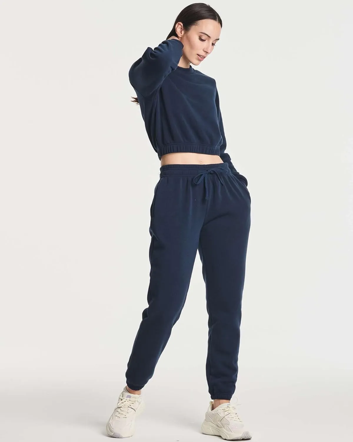 Real Essentials 3 Pack: Women's Fleece Cropped Sweatshirt - Long Sleeve Crew Neck Crop Top (Available in Plus Size)