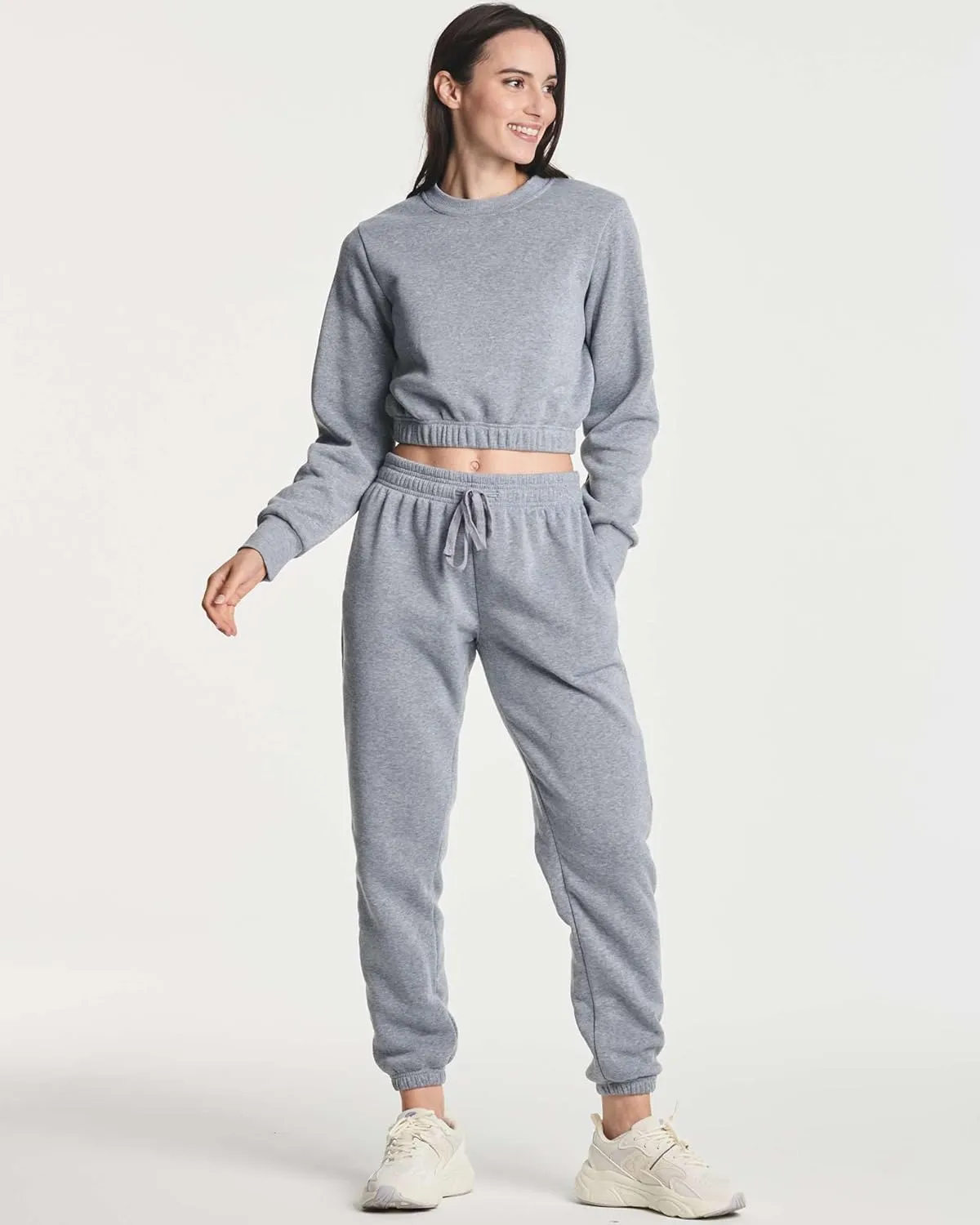 Real Essentials 3 Pack: Women's Fleece Cropped Sweatshirt - Long Sleeve Crew Neck Crop Top (Available in Plus Size)