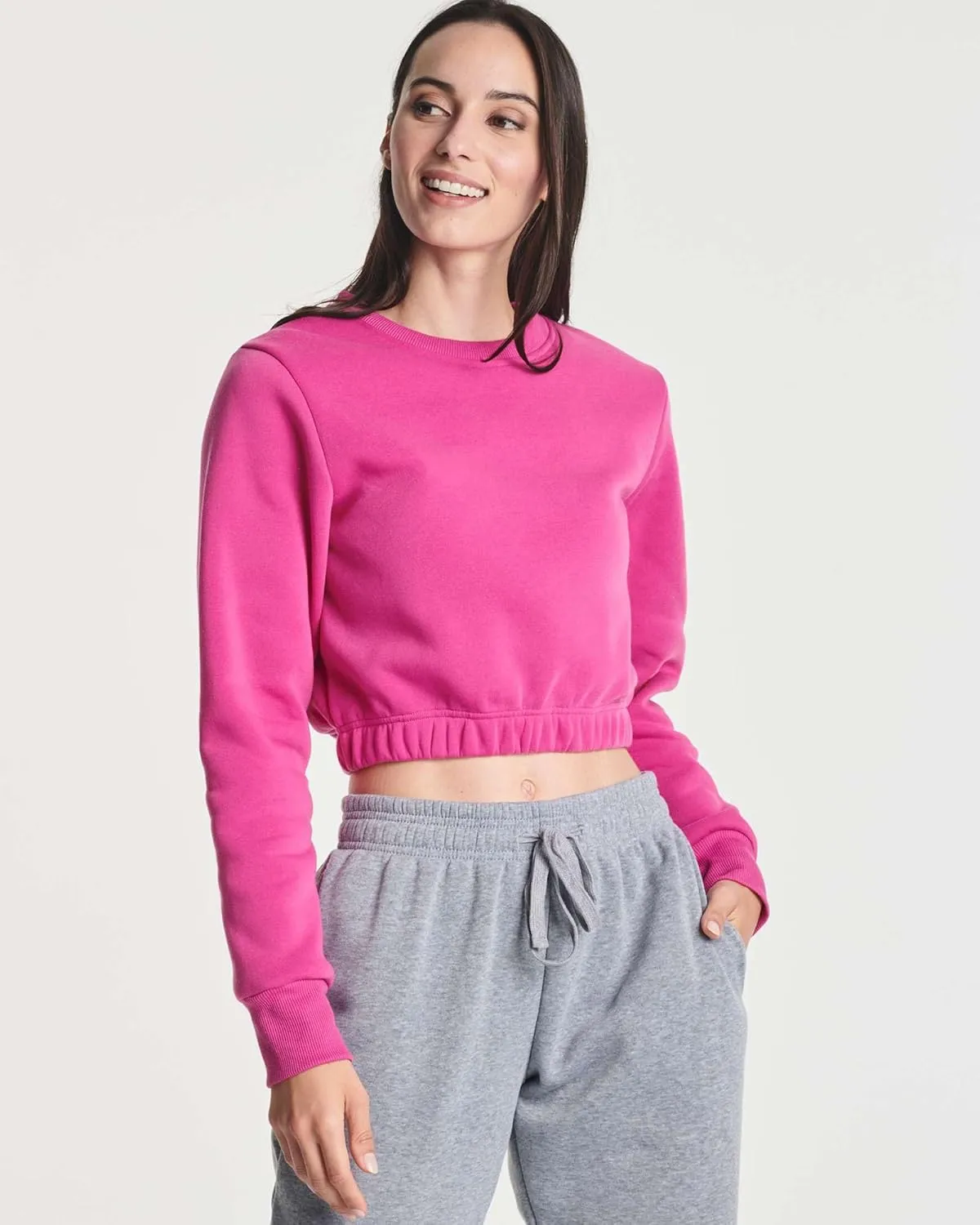 Real Essentials 3 Pack: Women's Fleece Cropped Sweatshirt - Long Sleeve Crew Neck Crop Top (Available in Plus Size)
