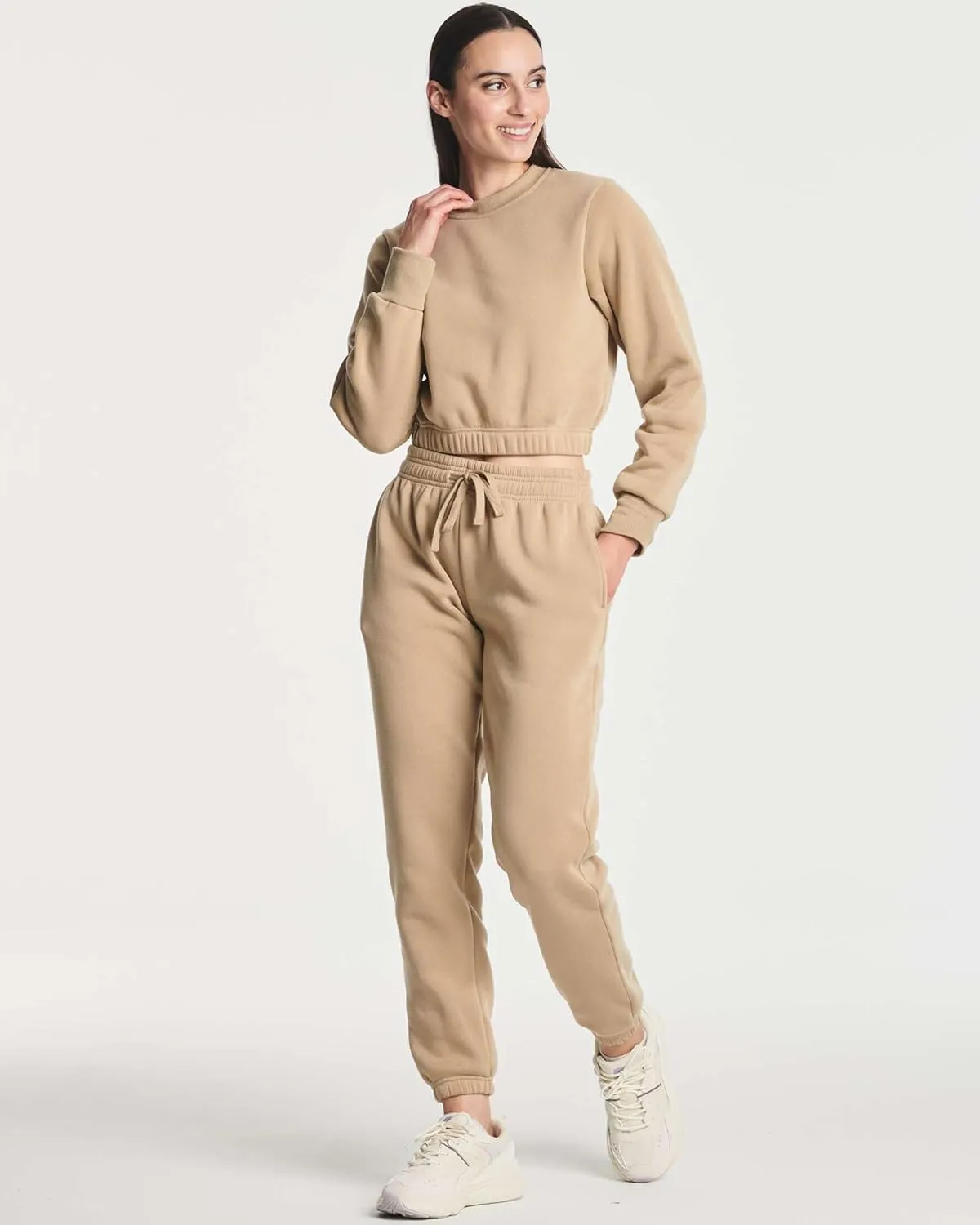 Real Essentials 3 Pack: Women's Fleece Cropped Sweatshirt - Long Sleeve Crew Neck Crop Top (Available in Plus Size)