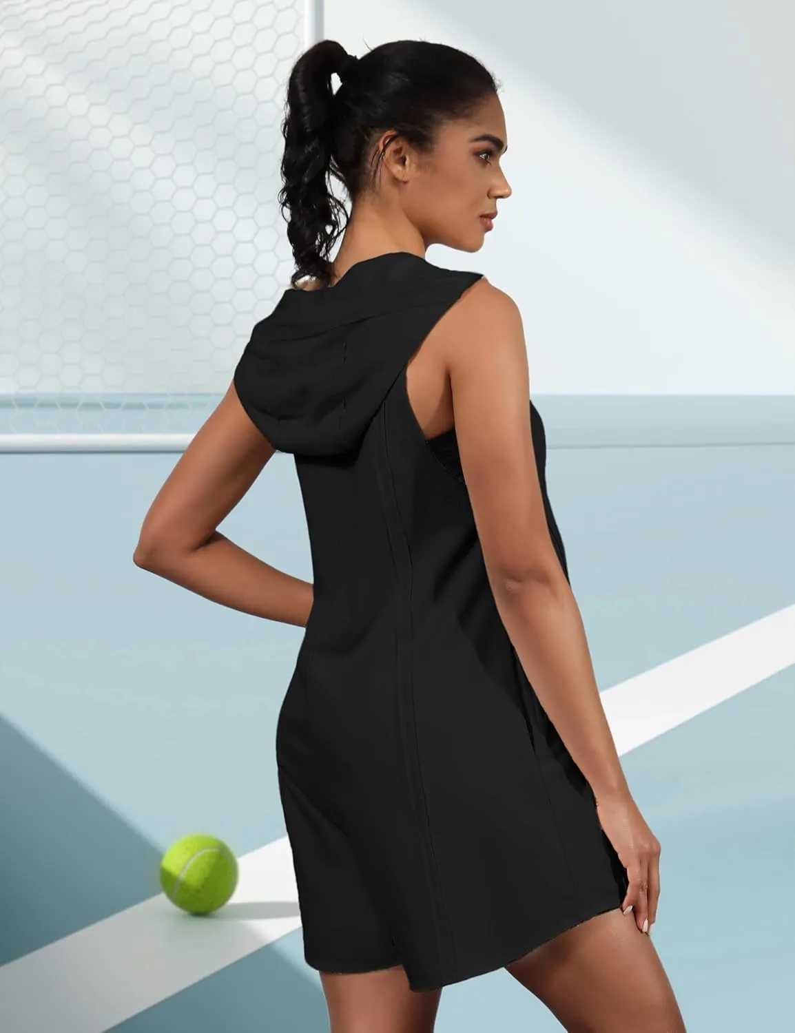 Rompers for Women Athletic Workout Hooded Romper Casual Zip-Front Neck Jumpsuits Overalls with Pockets