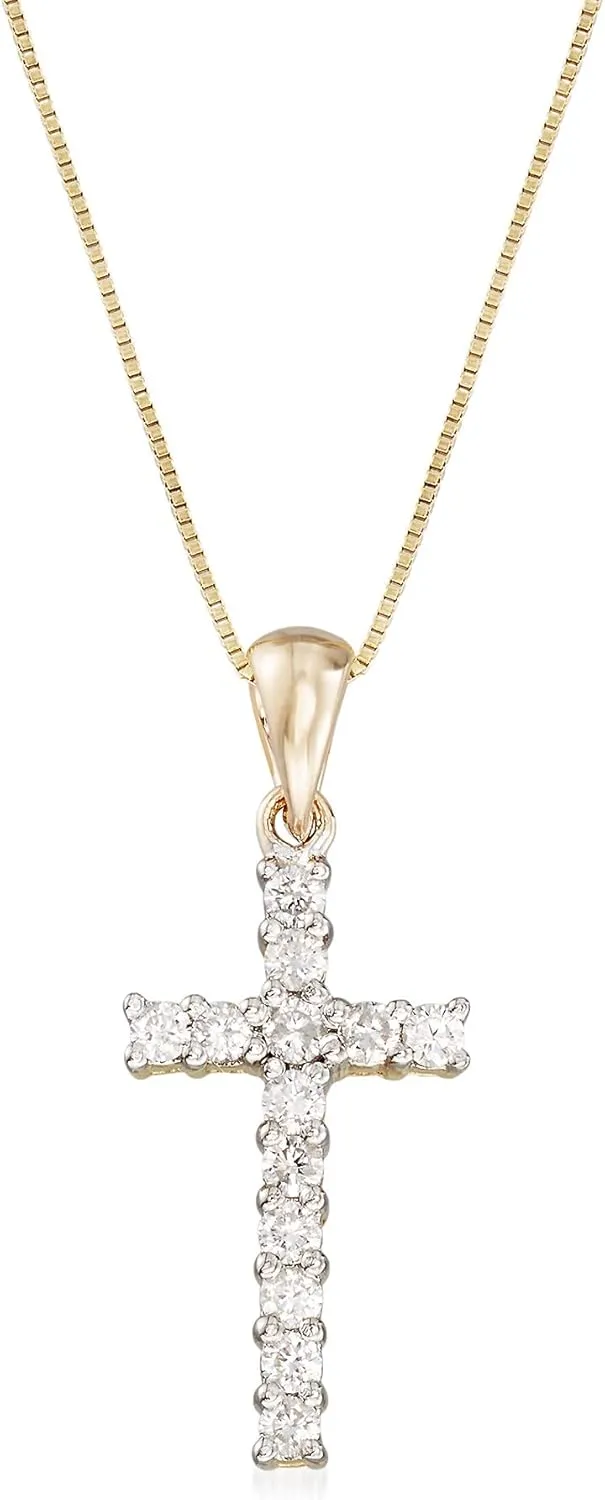 Ross-Simons 0.25 ct. t.w. Diamond Cross Pendant Necklace in 14kt Yellow Gold. 18 inches