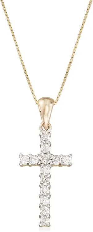 Ross-Simons 0.25 ct. t.w. Diamond Cross Pendant Necklace in 14kt Yellow Gold. 18 inches