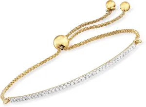 Ross-Simons 0.27 ct. t.w. Diamond Curved Bar Bolo Bracelet in 18kt Gold Over Sterling. Adjustable Size