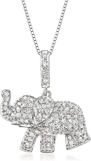 Ross-Simons 0.33 ct. t.w. Pave Diamond Baby Elephant Pendant Necklace in Sterling Silver
