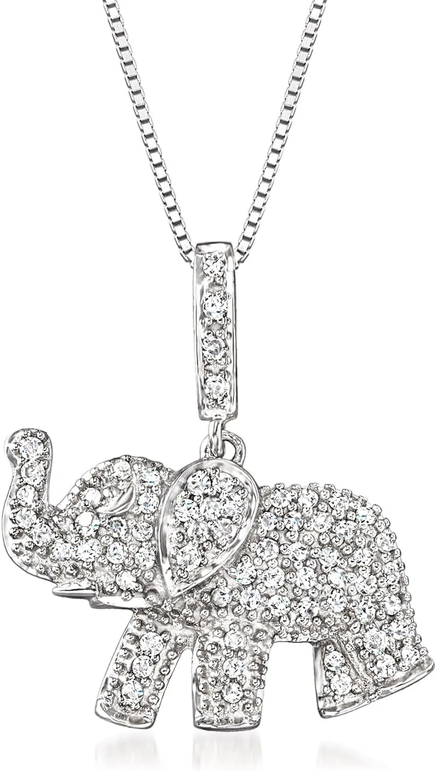 Ross-Simons 0.33 ct. t.w. Pave Diamond Baby Elephant Pendant Necklace in Sterling Silver