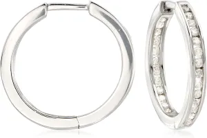 Ross-Simons 0.50 ct. t.w. Channel-Set Diamond Inside-Outside Hoop Earrings in Sterling Silver