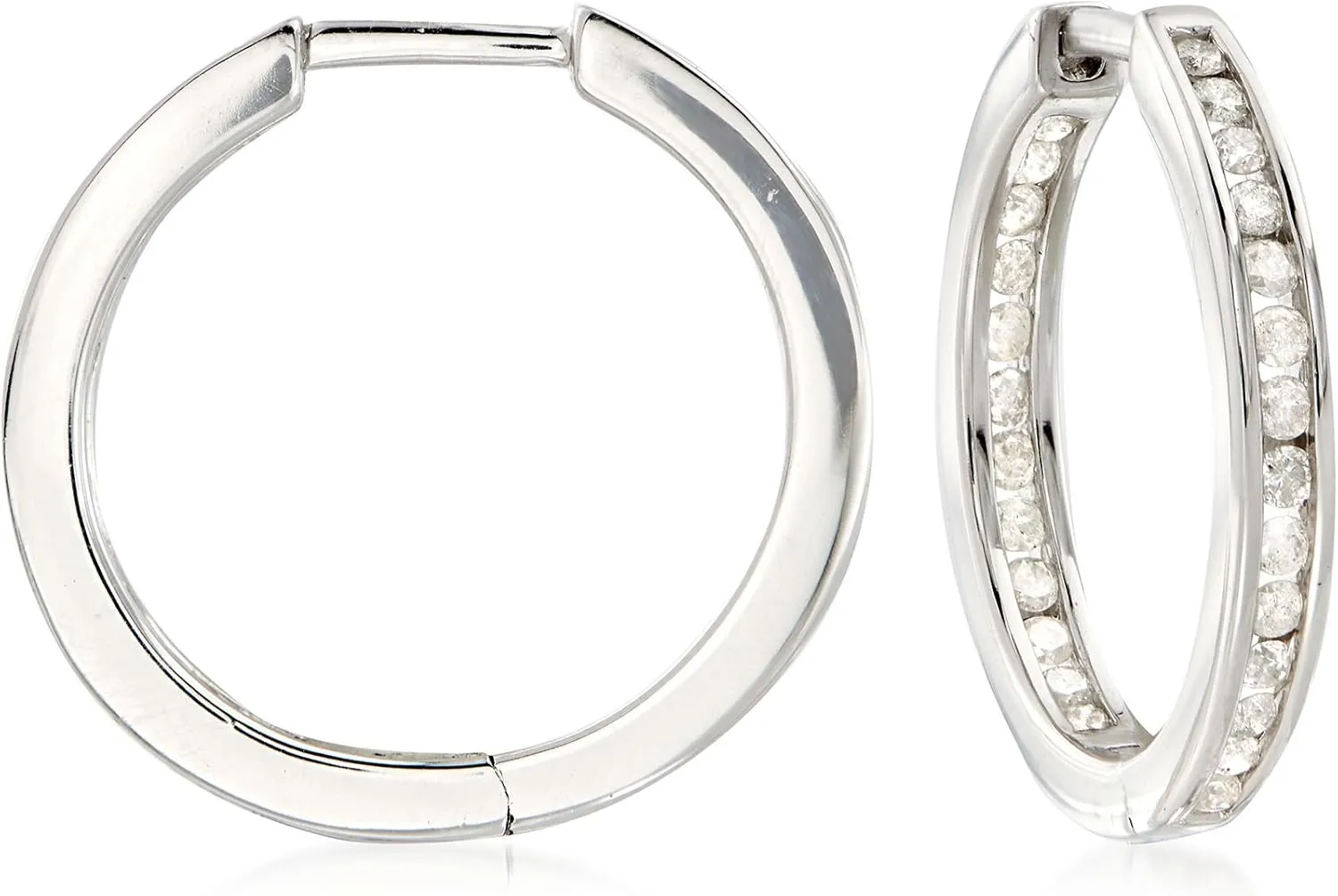 Ross-Simons 0.50 ct. t.w. Channel-Set Diamond Inside-Outside Hoop Earrings in Sterling Silver