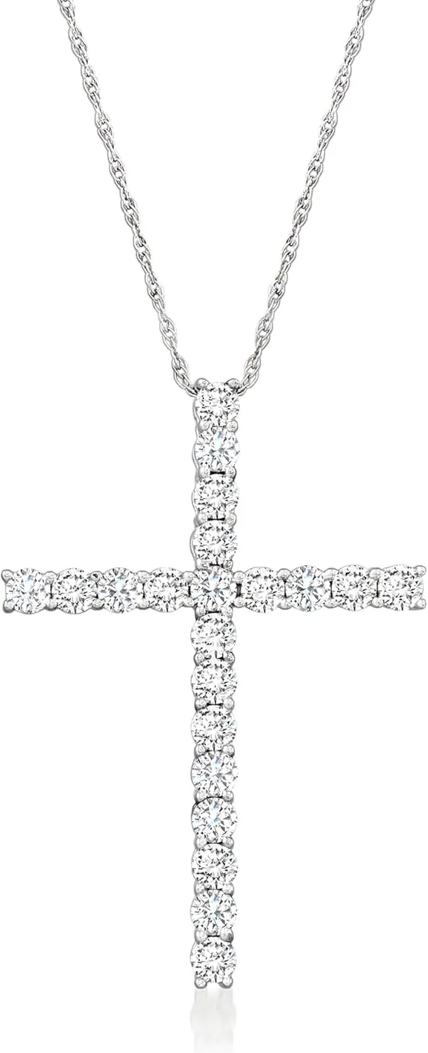 Ross-Simons 1.00 ct. t.w. Diamond Cross Pendant Necklace in 14kt White Gold