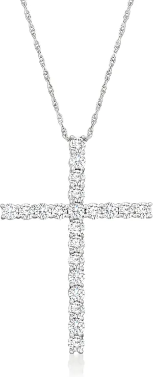 Ross-Simons 1.00 ct. t.w. Diamond Cross Pendant Necklace in 14kt White Gold