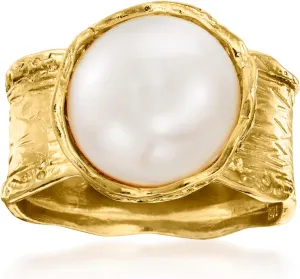 Ross-Simons 11.5-12mm Cultured Button Pearl Ring in 18kt Gold Over Sterling. Size 10