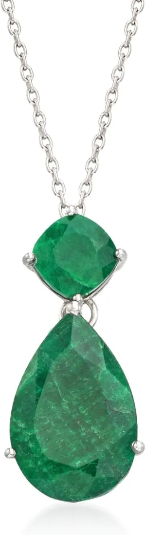 Ross-Simons 11.90 ct. t.w. Emerald Pendant Necklace in Sterling Silver. 20 inches