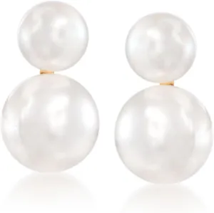 Ross-Simons 5-7.5mm Cultured Akoya Pearl Double Drop Earrings in 14kt Yellow Gold