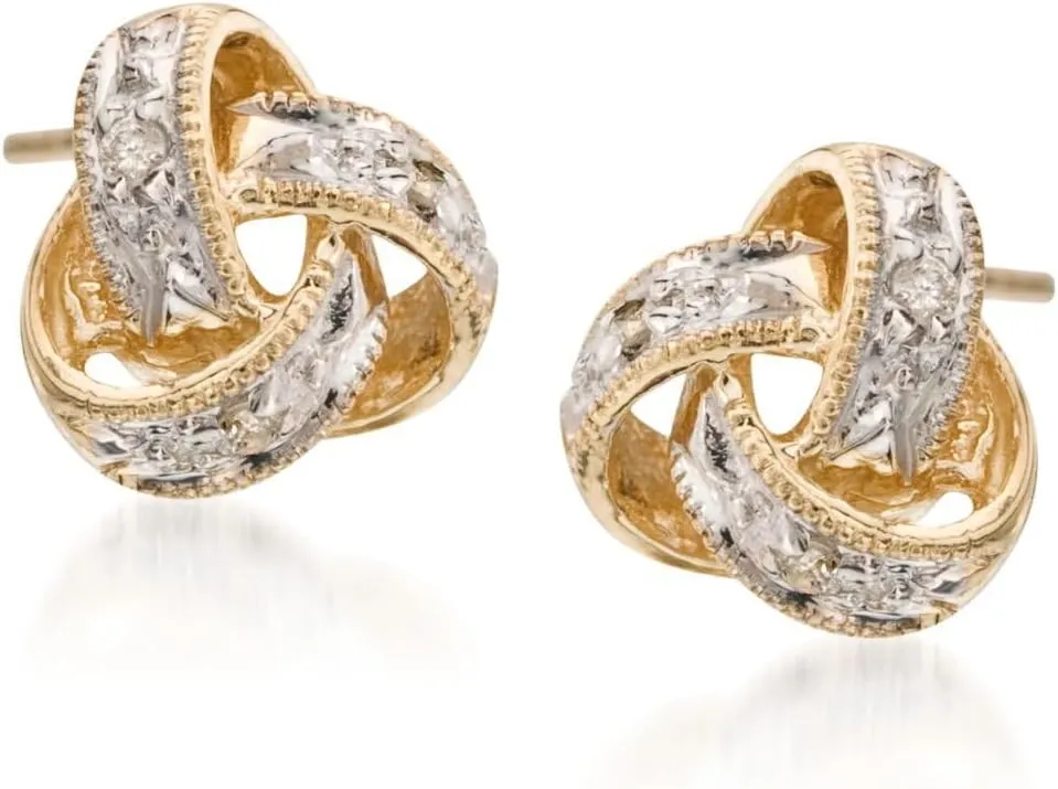 Ross-Simons Diamond Love Knot Stud Earrings in 14kt Yellow Gold