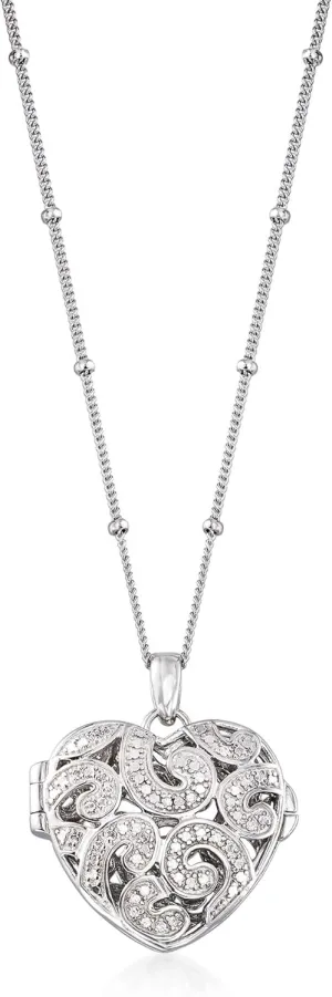 Ross-Simons Sterling Silver Heart Locket Necklace With Single Diamond