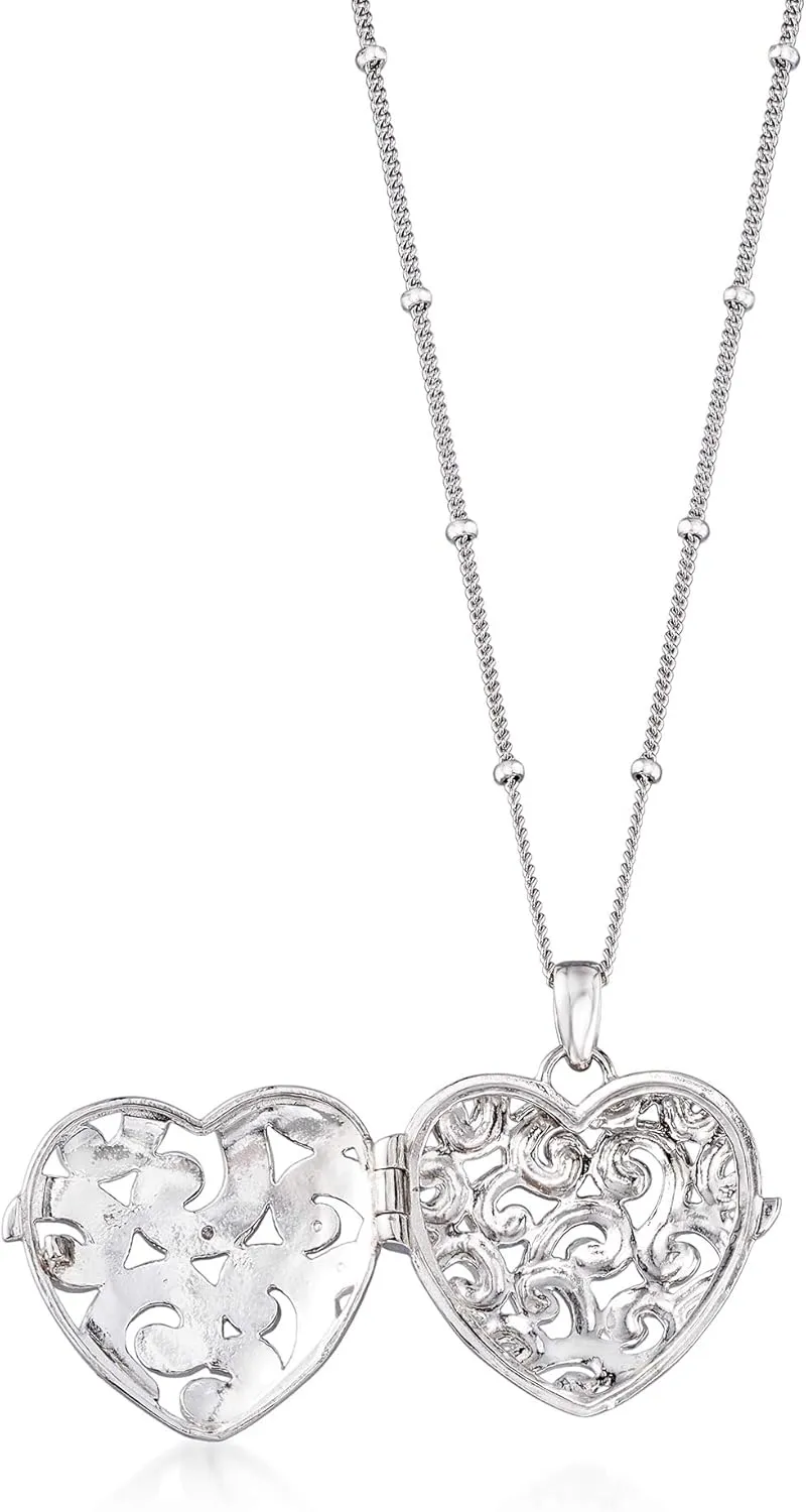 Ross-Simons Sterling Silver Heart Locket Necklace With Single Diamond