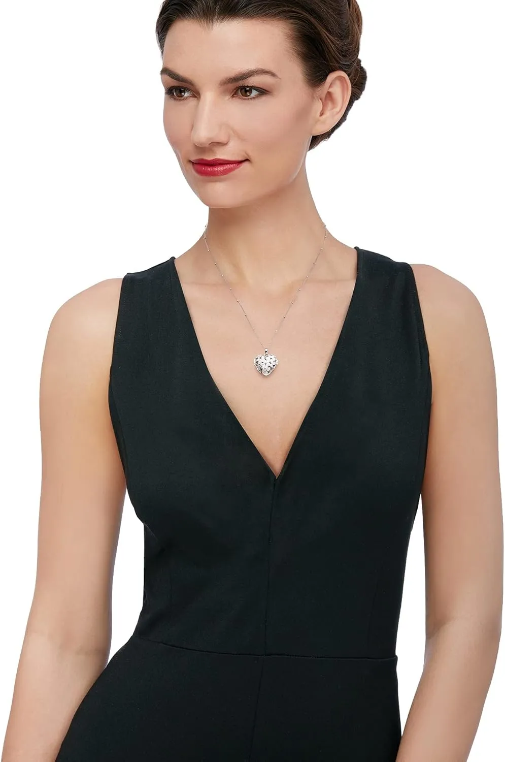 Ross-Simons Sterling Silver Heart Locket Necklace With Single Diamond