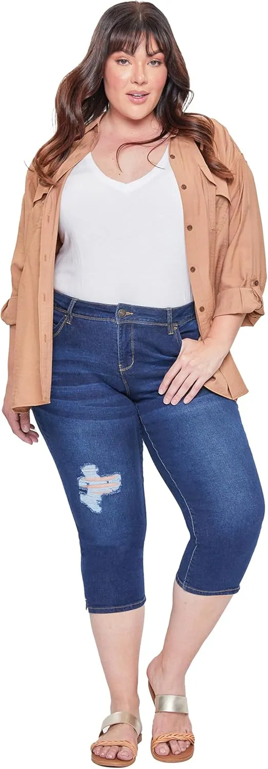 Royalty For Me Womens YMI Jeans Women's Plus Size Sustainable Wannabettabutt Mid Rise Capri Jeans
