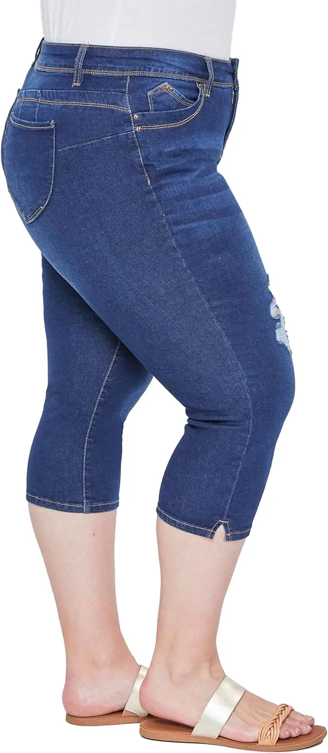 Royalty For Me Womens YMI Jeans Women's Plus Size Sustainable Wannabettabutt Mid Rise Capri Jeans
