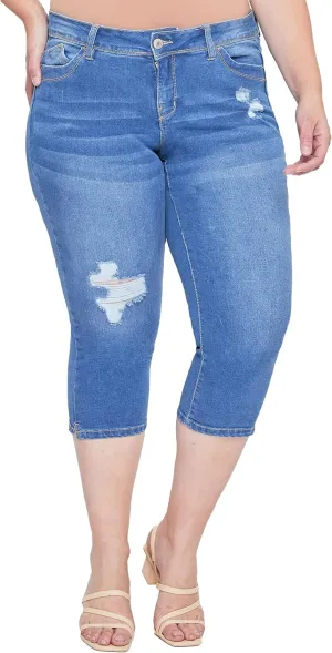 Royalty For Me Womens YMI Jeans Women's Plus Size Sustainable Wannabettabutt Mid Rise Capri Jeans