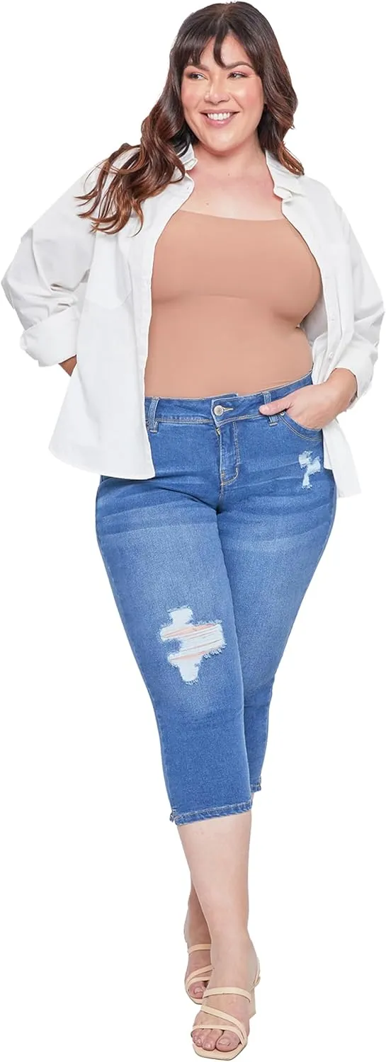Royalty For Me Womens YMI Jeans Women's Plus Size Sustainable Wannabettabutt Mid Rise Capri Jeans