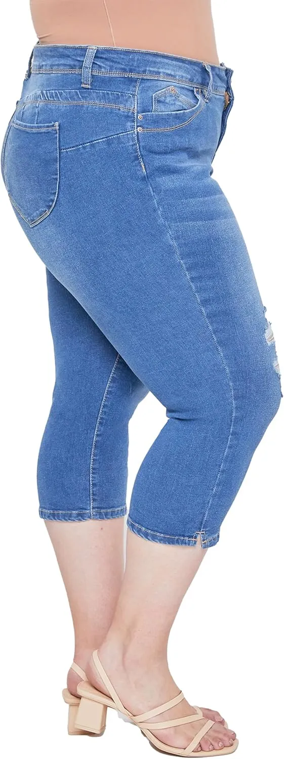 Royalty For Me Womens YMI Jeans Women's Plus Size Sustainable Wannabettabutt Mid Rise Capri Jeans
