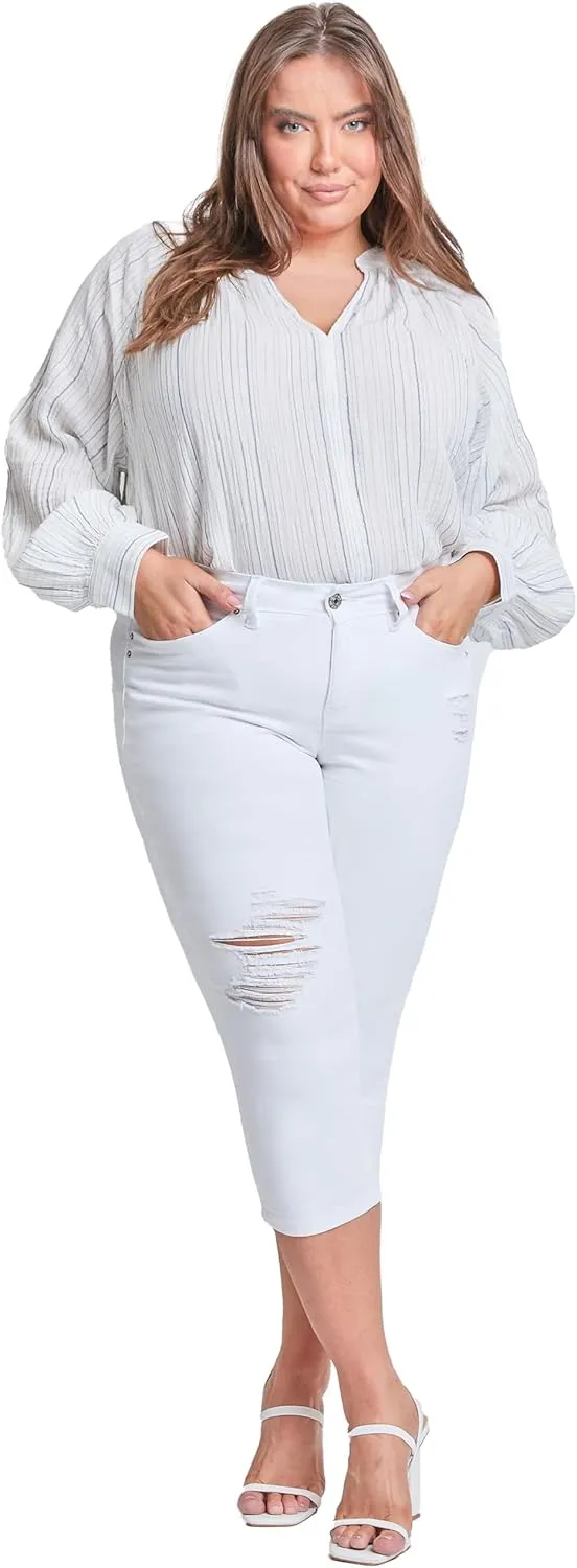 Royalty For Me Womens YMI Jeans Women's Plus Size Sustainable Wannabettabutt Mid Rise Capri Jeans
