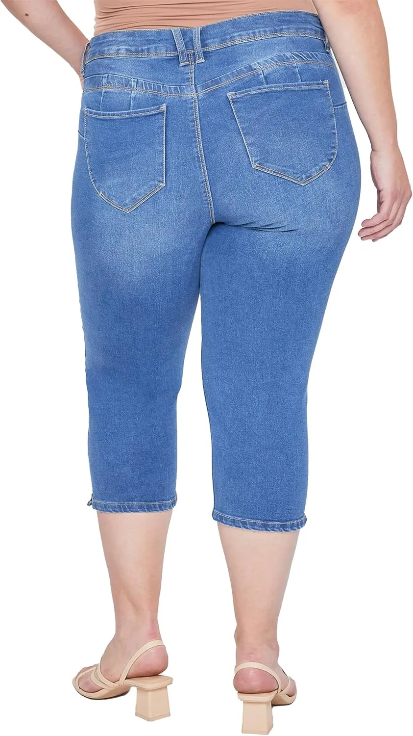 Royalty For Me Womens YMI Jeans Women's Plus Size Sustainable Wannabettabutt Mid Rise Capri Jeans
