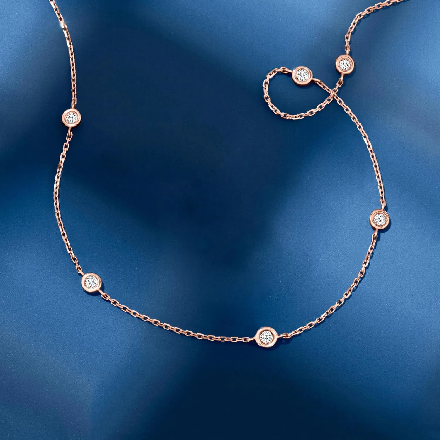 RS Pure by Ross-Simons 0.20 ct. t.w. Diamond Station Necklace in 14kt Rose Gold