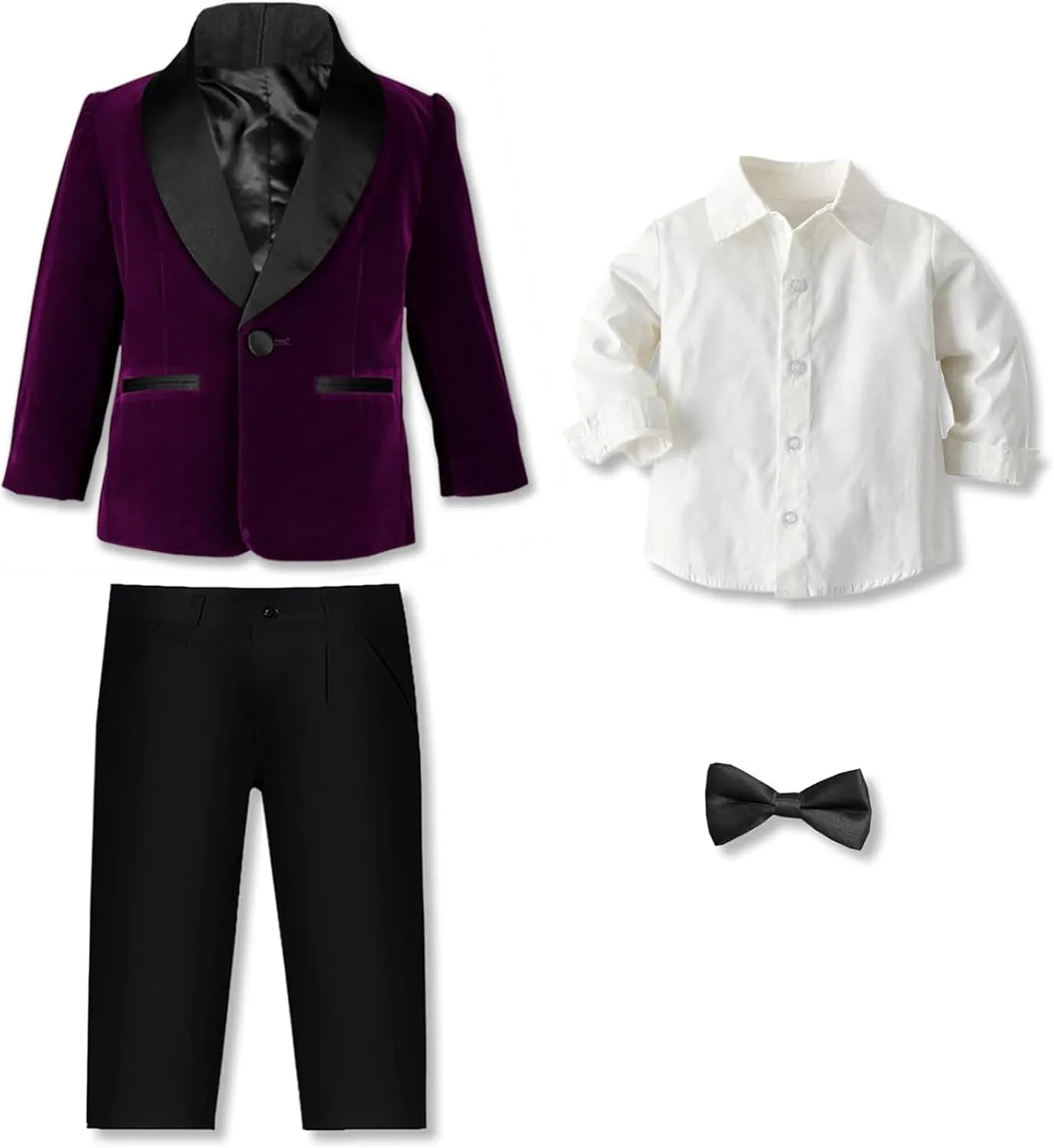 SANGTREE Boys Shawl Tuxedo Suit Velvet Set Gentleman Wedding Outfit, 3 Months - 14 Years