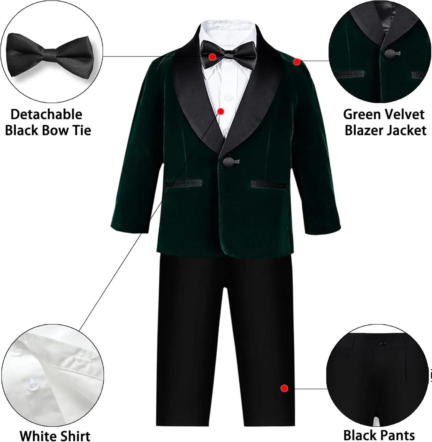 SANGTREE Boys Shawl Tuxedo Suit Velvet Set Gentleman Wedding Outfit, 3 Months - 14 Years