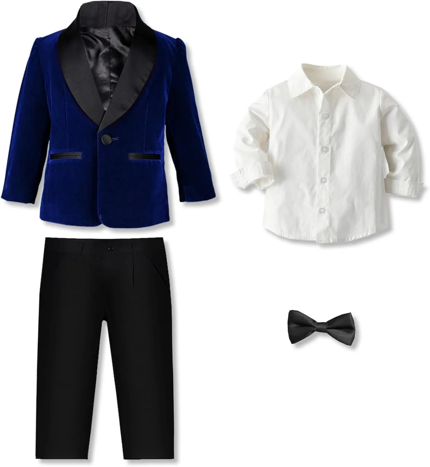 SANGTREE Boys Shawl Tuxedo Suit Velvet Set Gentleman Wedding Outfit, 3 Months - 14 Years