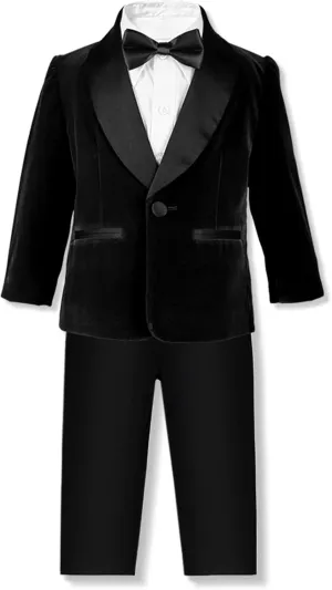 SANGTREE Boys Shawl Tuxedo Suit Velvet Set Gentleman Wedding Outfit, 3 Months - 14 Years