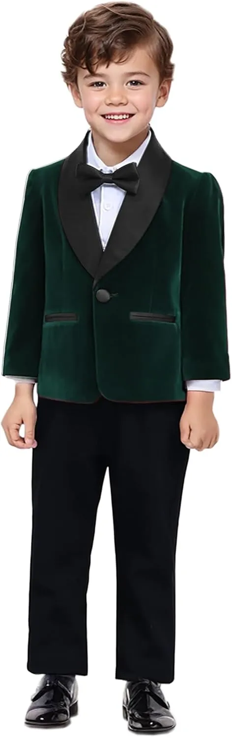 SANGTREE Boys Shawl Tuxedo Suit Velvet Set Gentleman Wedding Outfit, 3 Months - 14 Years