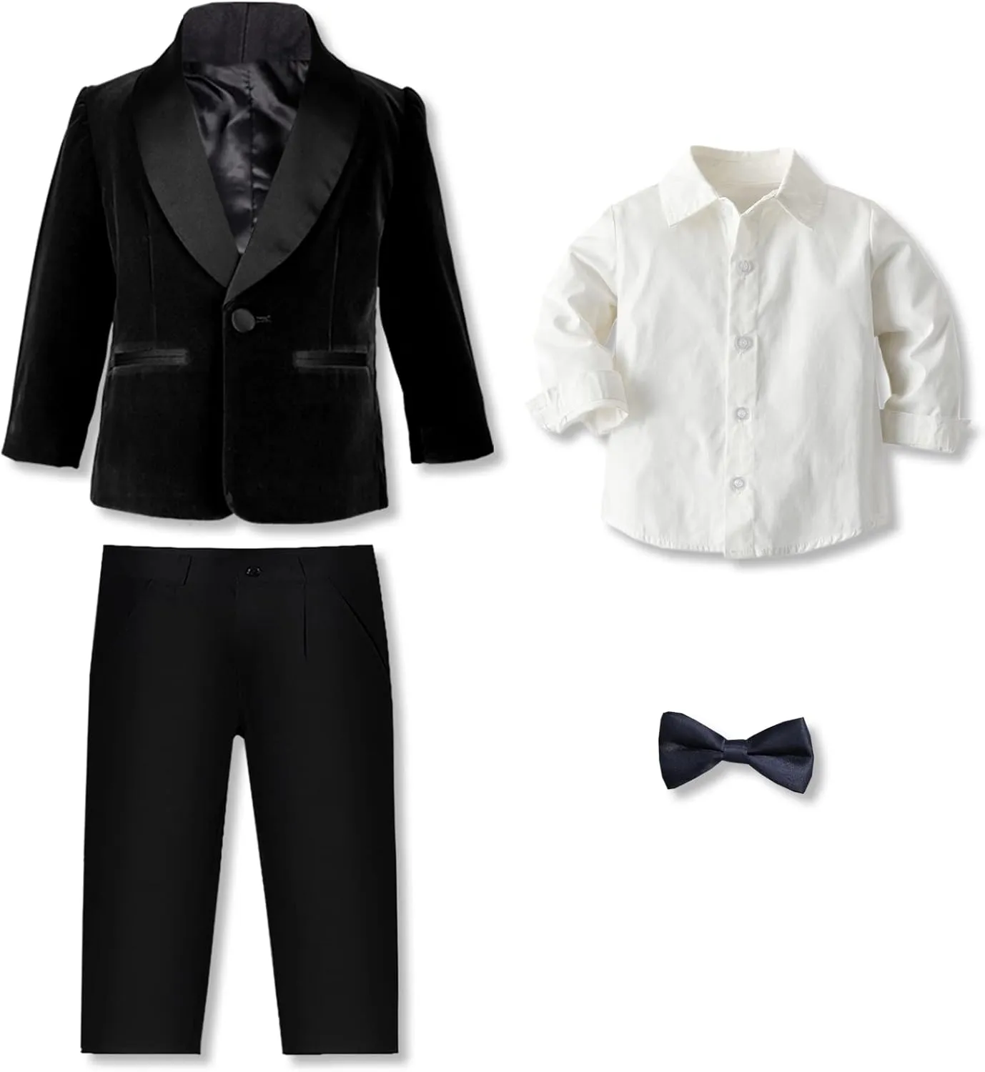 SANGTREE Boys Shawl Tuxedo Suit Velvet Set Gentleman Wedding Outfit, 3 Months - 14 Years