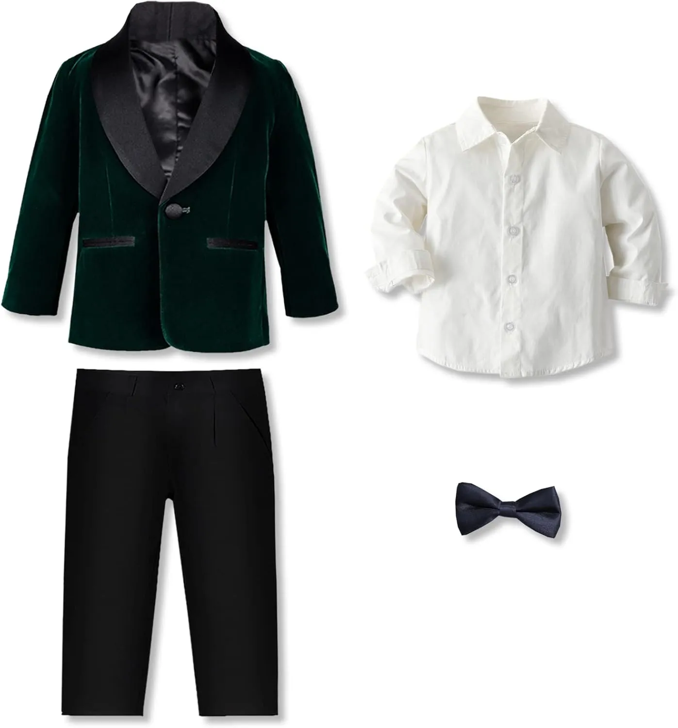 SANGTREE Boys Shawl Tuxedo Suit Velvet Set Gentleman Wedding Outfit, 3 Months - 14 Years