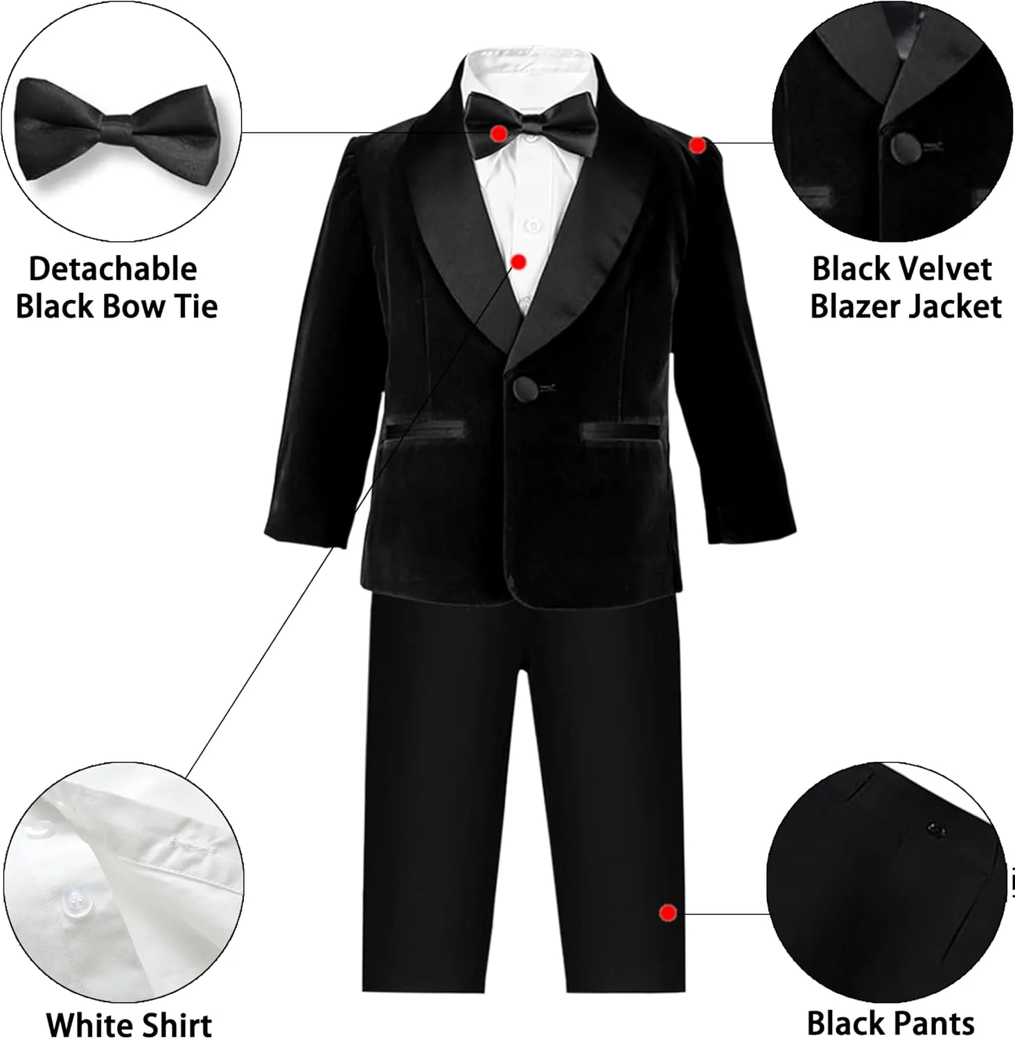 SANGTREE Boys Shawl Tuxedo Suit Velvet Set Gentleman Wedding Outfit, 3 Months - 14 Years