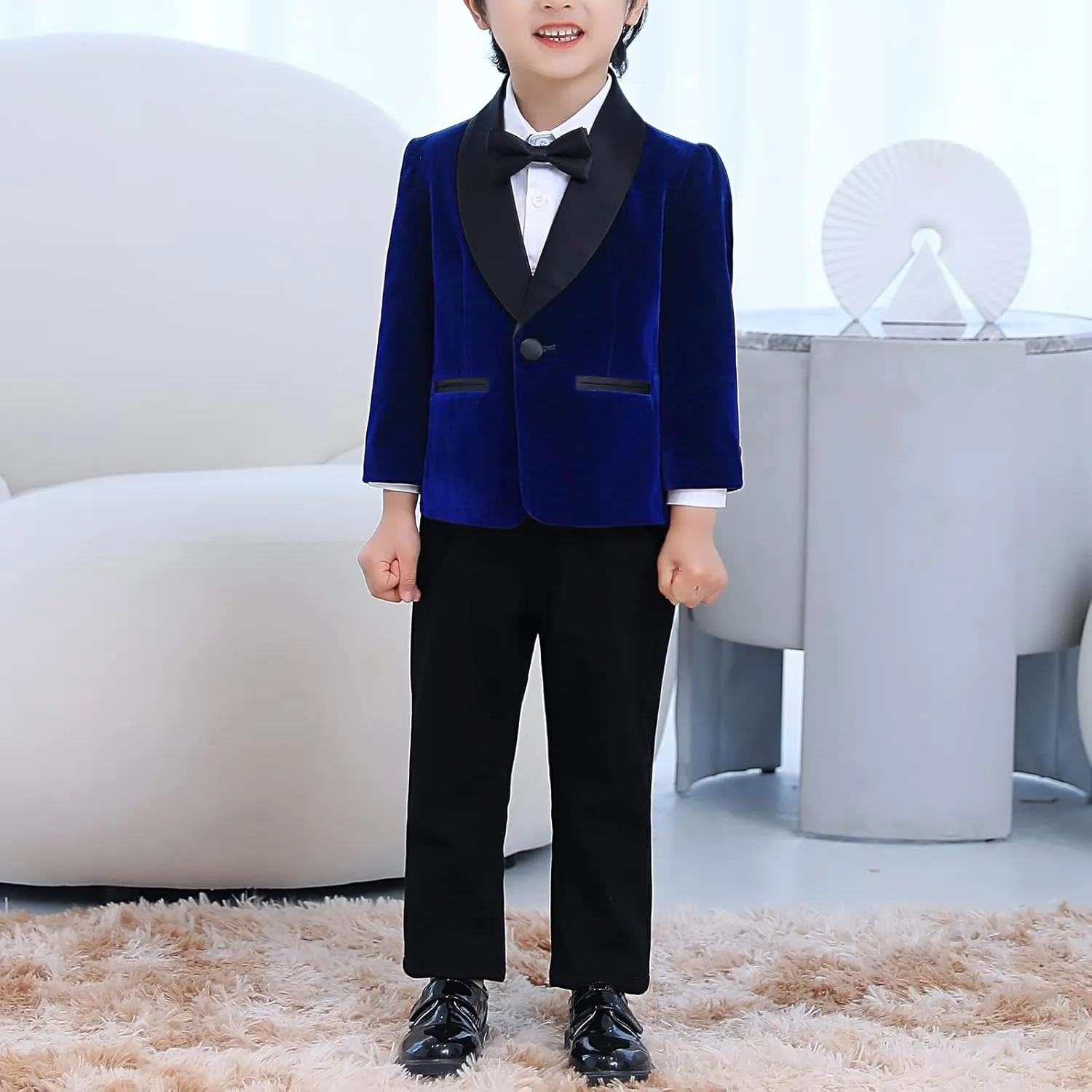 SANGTREE Boys Shawl Tuxedo Suit Velvet Set Gentleman Wedding Outfit, 3 Months - 14 Years