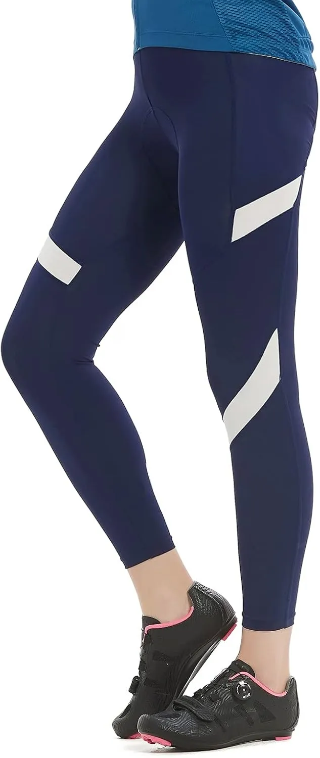 Santic Women's Bike Pants 4D Padded Cycling Tights High Waisted Bicycle Trousers with Pockets Biking Apparel UPF 50 