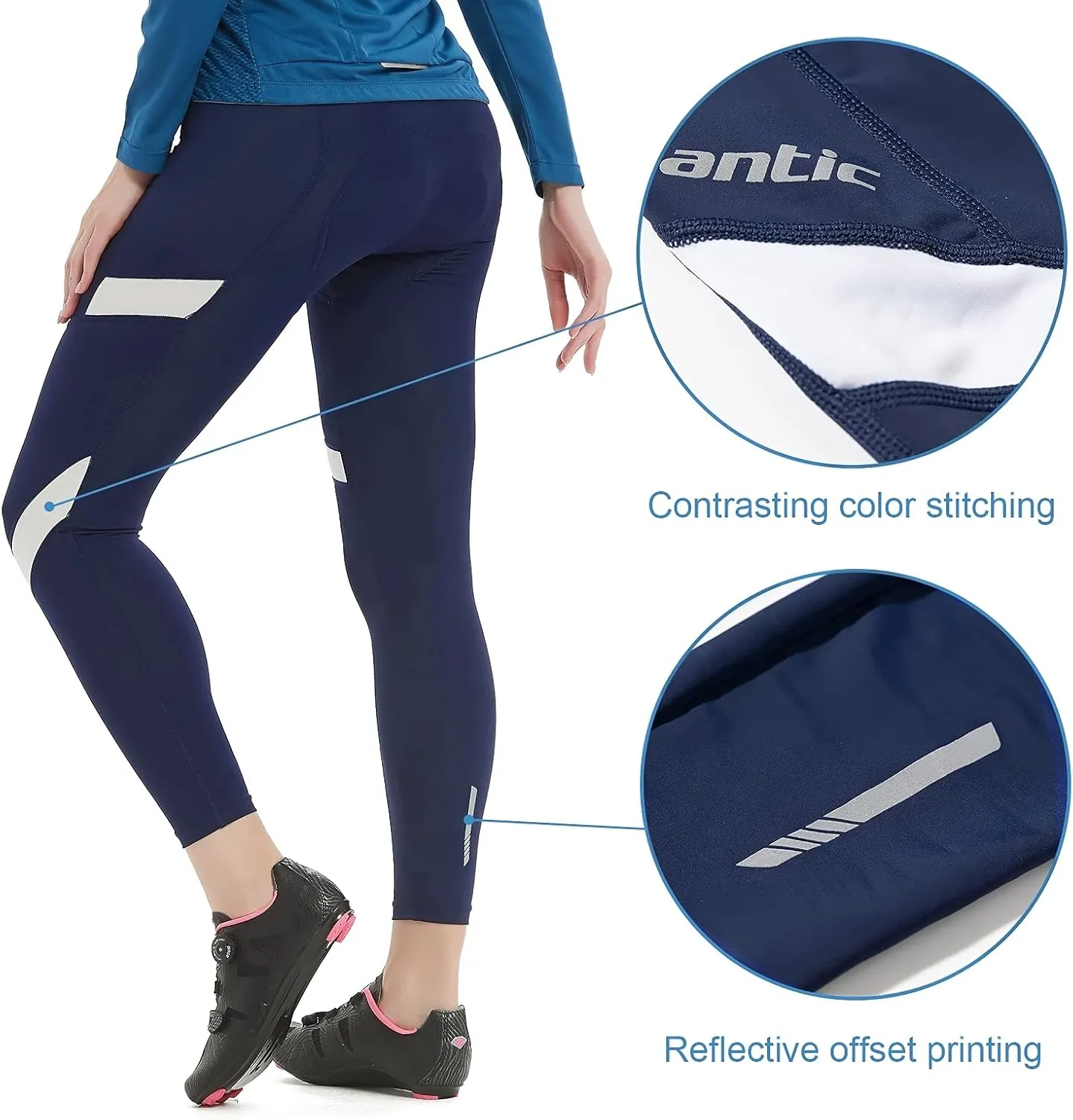 Santic Women's Bike Pants 4D Padded Cycling Tights High Waisted Bicycle Trousers with Pockets Biking Apparel UPF 50 