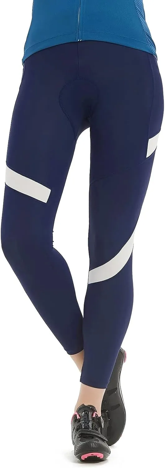 Santic Women's Bike Pants 4D Padded Cycling Tights High Waisted Bicycle Trousers with Pockets Biking Apparel UPF 50 