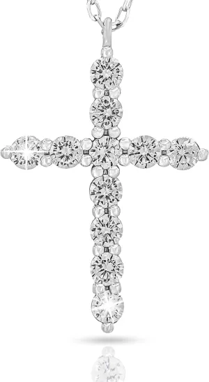Sash & Soph Cross Necklace for Women, 925 Sterling Silver Cross Pendant, Cubic Zirconia Crucifix Necklace for Birthday, Valentines Day, 18" Chain