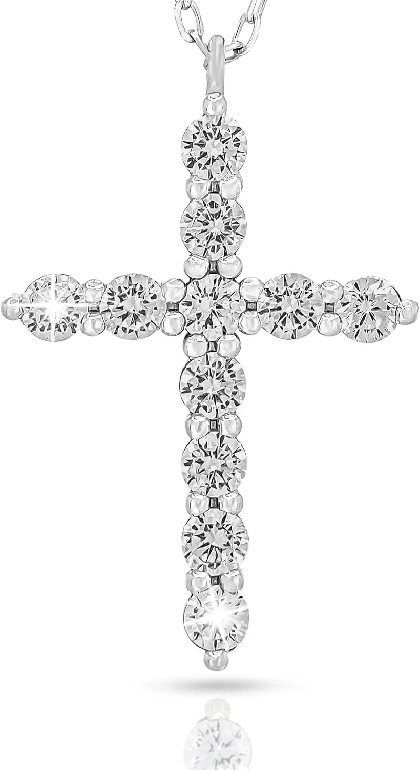 Sash & Soph Cross Necklace for Women, 925 Sterling Silver Cross Pendant, Cubic Zirconia Crucifix Necklace for Birthday, Valentines Day, 18" Chain