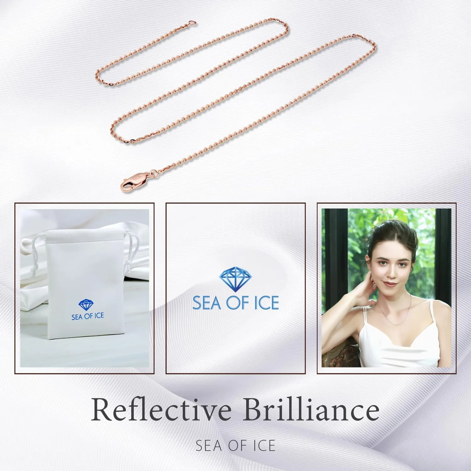 SEA OF ICE Sparkle Paillette Italian Chain Necklace Silver Chain Necklace for Women and Men  925 Sterling Silver ring Clasp Jewelry Chain  Multisize Silver Chain Unisex