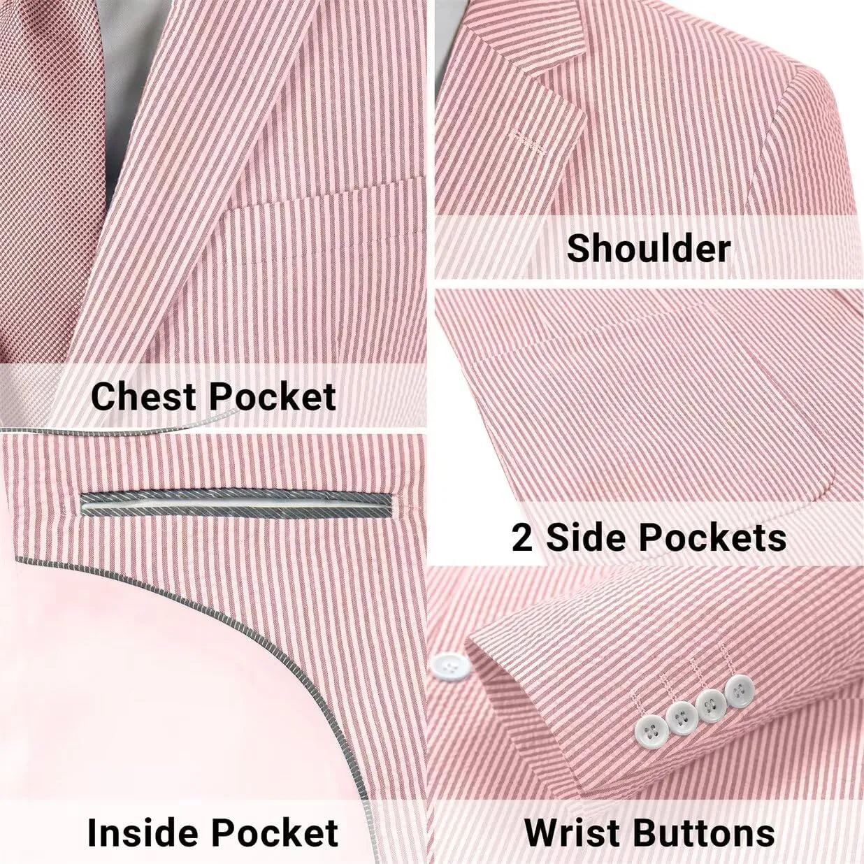 Seersucker Mens Suit Jacket Slim Fit Casual Blazer Summer Sport Coats Wedding Suits Jackets Prom Tuxedo Blazers