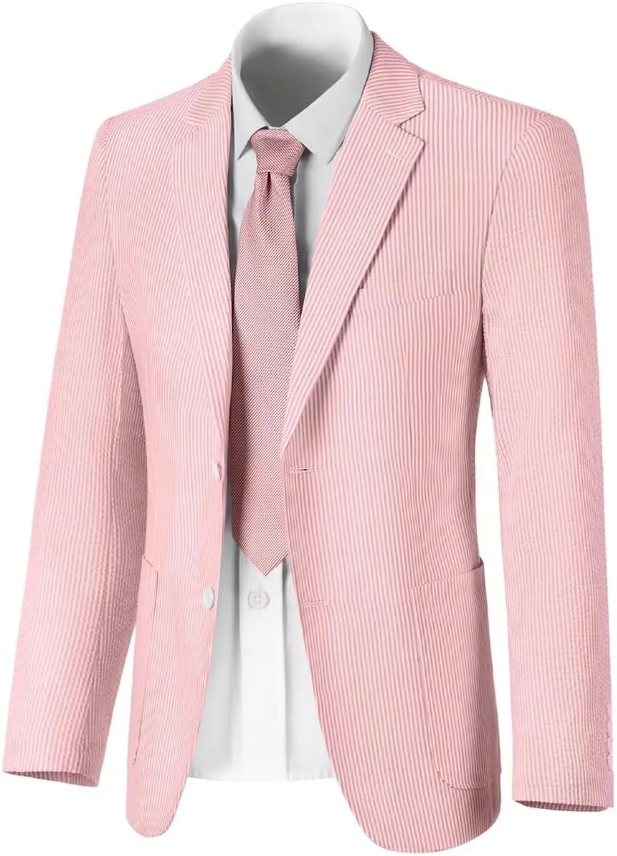 Seersucker Mens Suit Jacket Slim Fit Casual Blazer Summer Sport Coats Wedding Suits Jackets Prom Tuxedo Blazers
