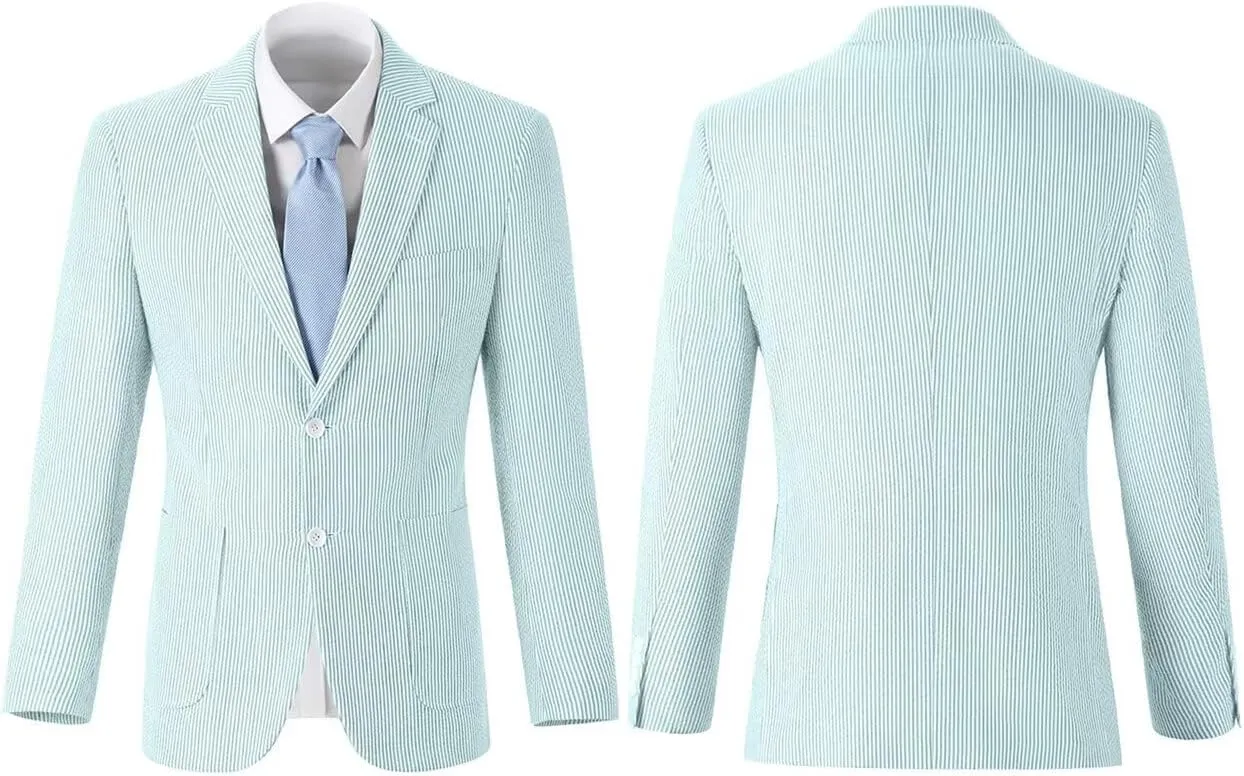 Seersucker Mens Suit Jacket Slim Fit Casual Blazer Summer Sport Coats Wedding Suits Jackets Prom Tuxedo Blazers