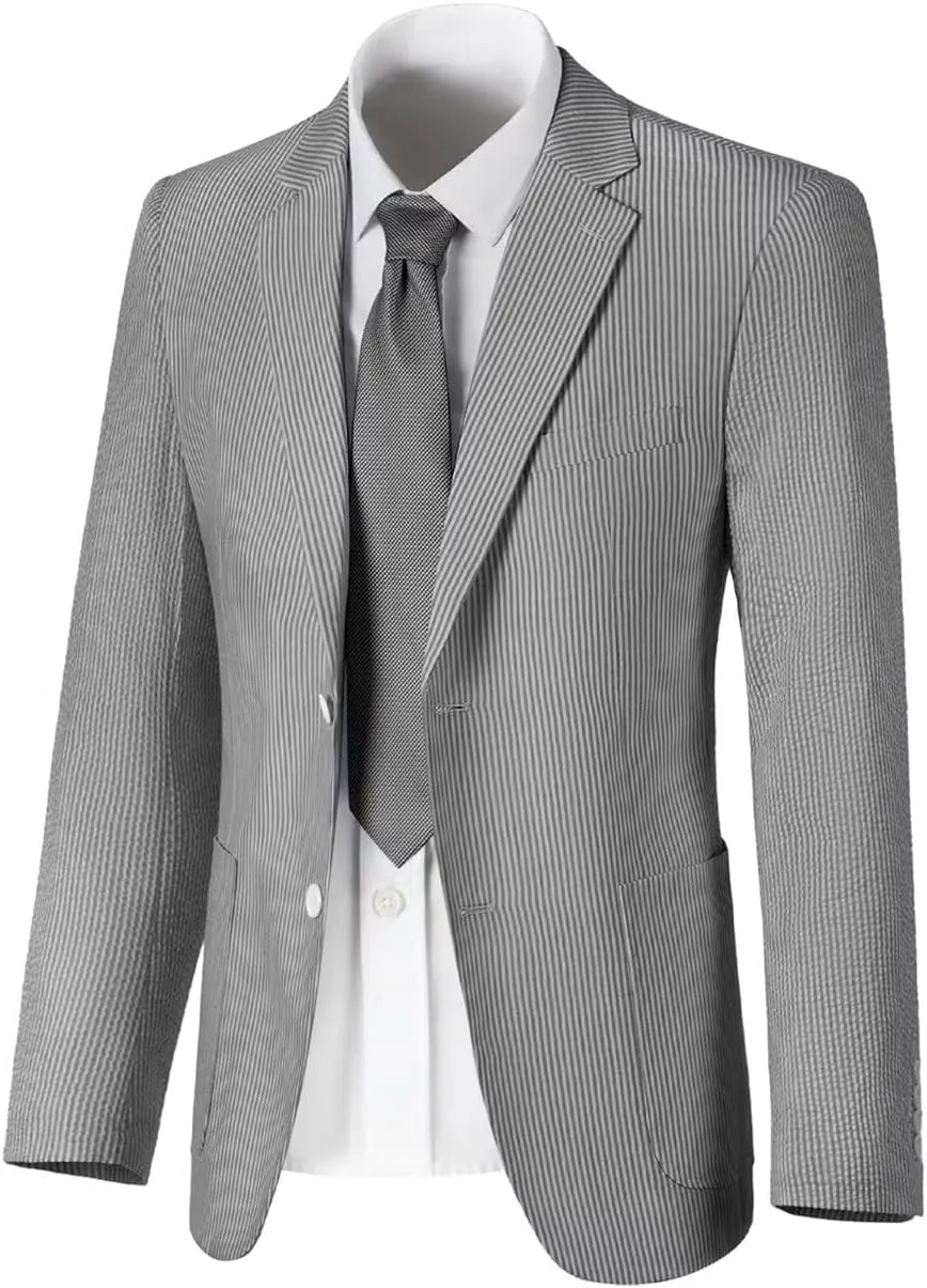 Seersucker Mens Suit Jacket Slim Fit Casual Blazer Summer Sport Coats Wedding Suits Jackets Prom Tuxedo Blazers