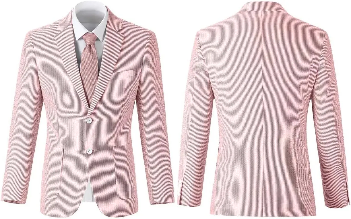 Seersucker Mens Suit Jacket Slim Fit Casual Blazer Summer Sport Coats Wedding Suits Jackets Prom Tuxedo Blazers